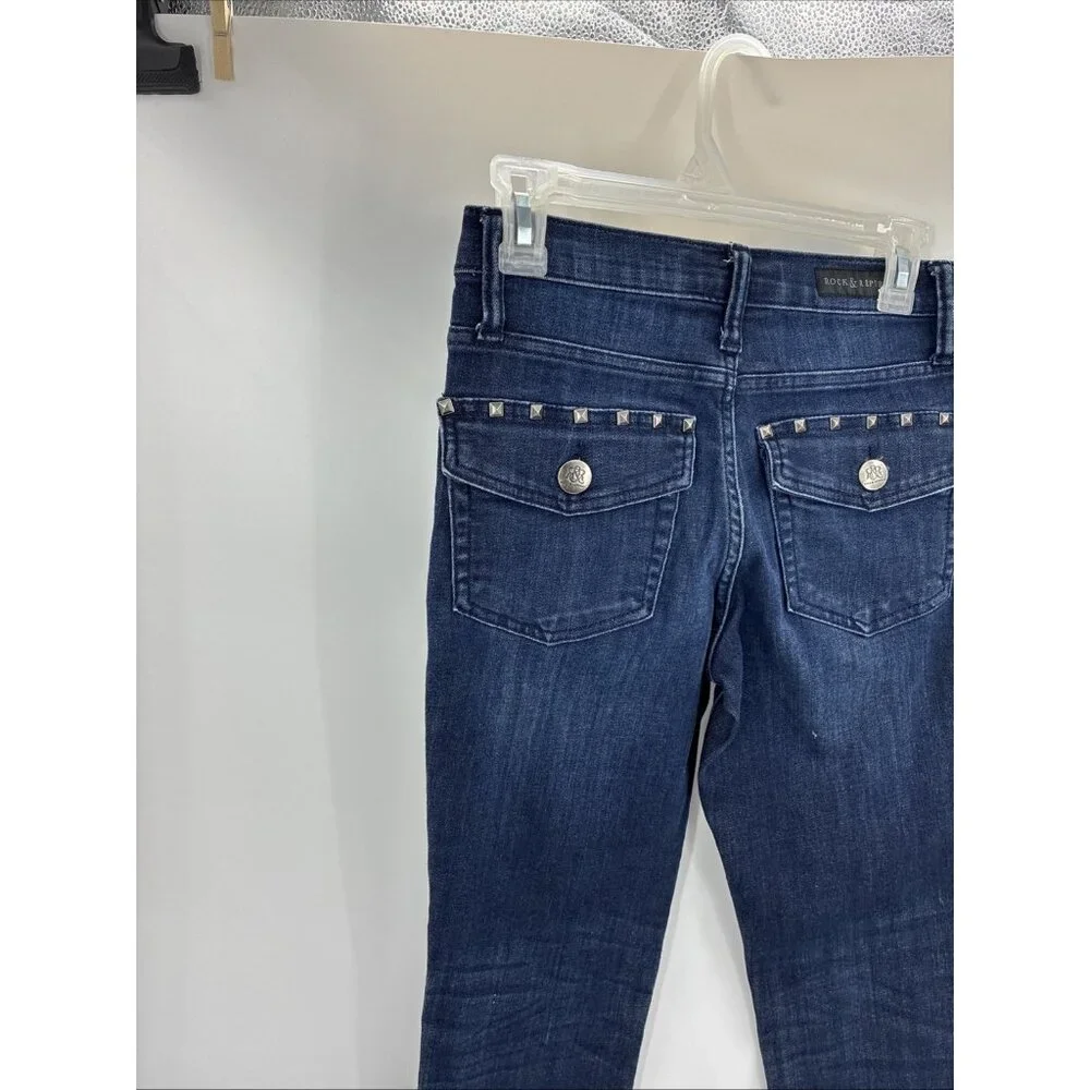 Rock & Republic Womens Kendall Cropped Jeans Studded Pockets Blue Size 2